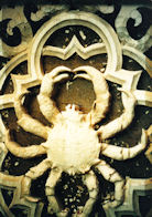 Crab carving, pipe shades, All Soul's Episcopal Church, San Diego, California